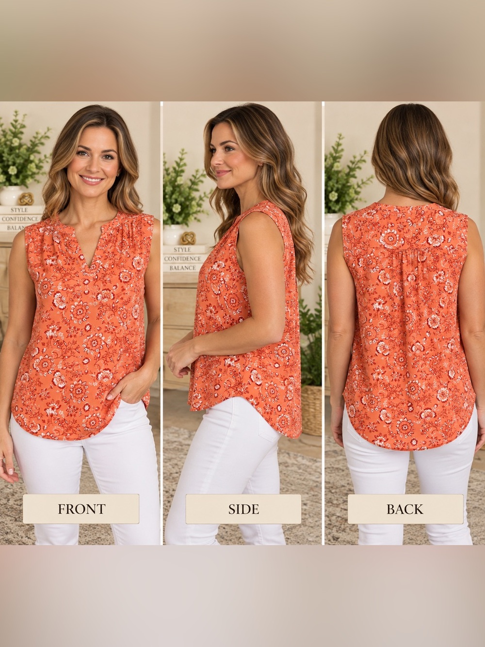 NWT - Fever Coral Floral Lyocell Sleeveless Blouse - Size Large